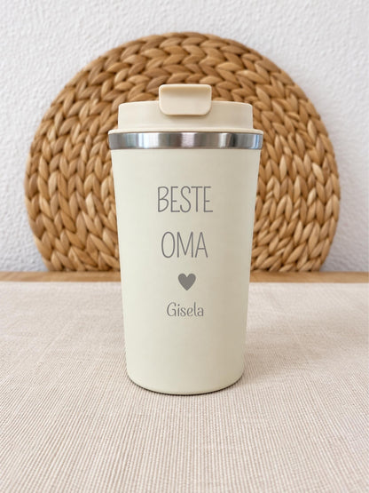 Thermobecher „Beste Oma / Bester Opa“, Mit Name – Produktansicht 2