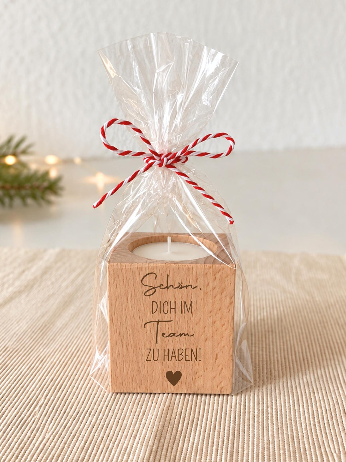 Teelichthalter aus Buchenholz als Teamgeschenk