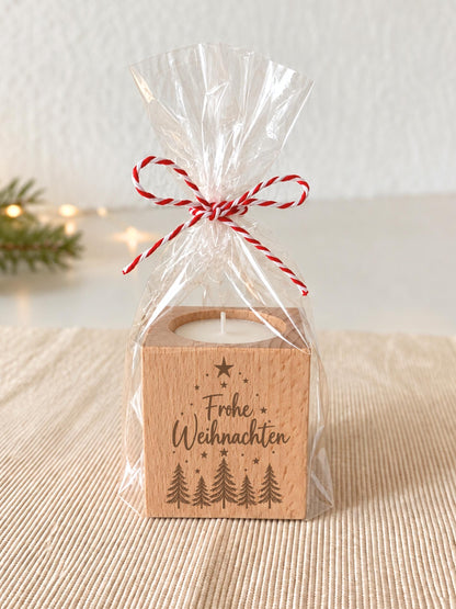 Teelichthalter aus Buchenholz zu Weihnachten – Produktansicht 2