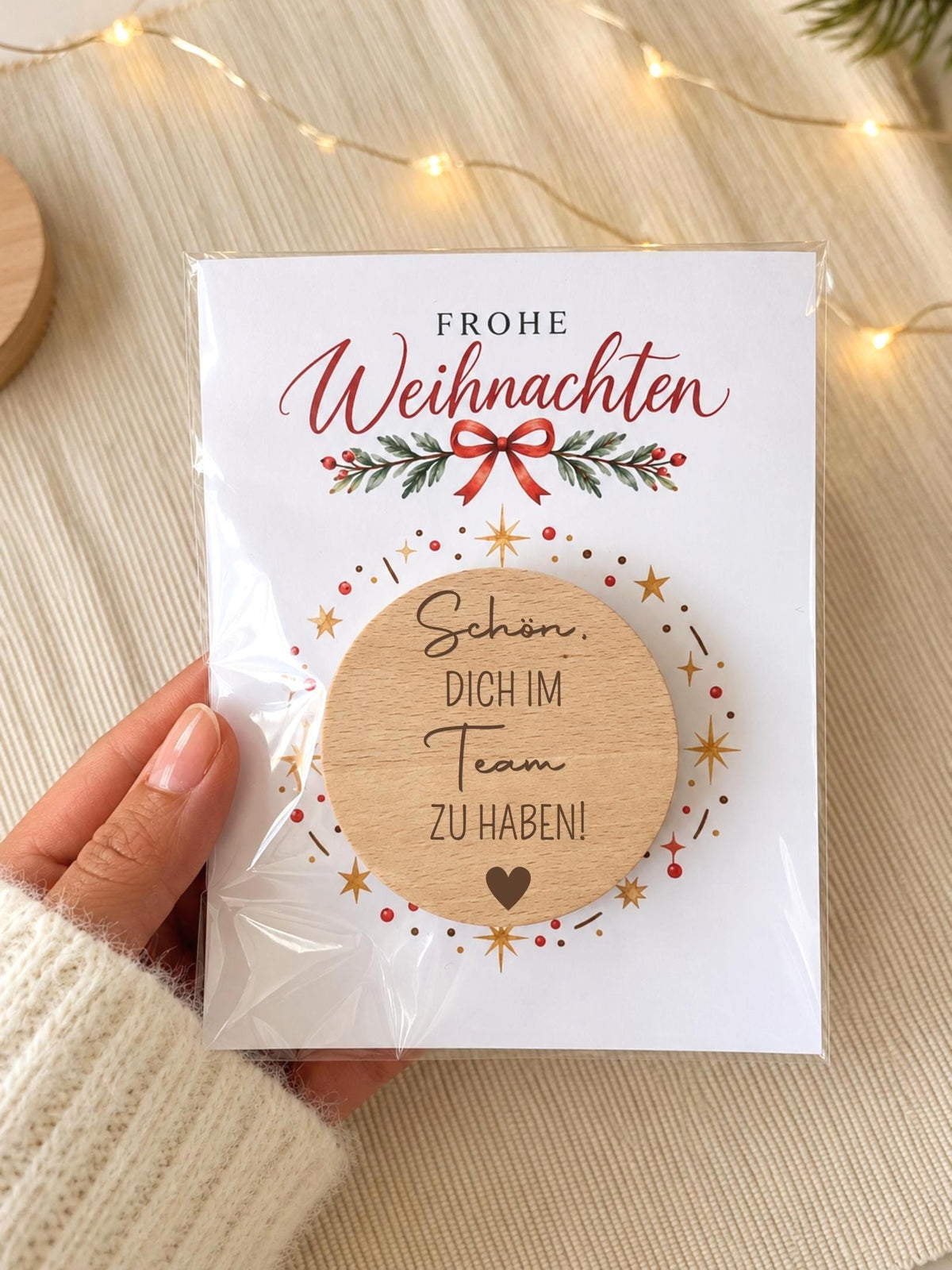 Teamgeschenk mit Holzmagnet & Geschenkkarte