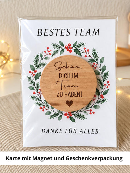 Mitarbeitergeschenk zu Weihnachten, Holzmagnet mit Karte – Produktansicht 3