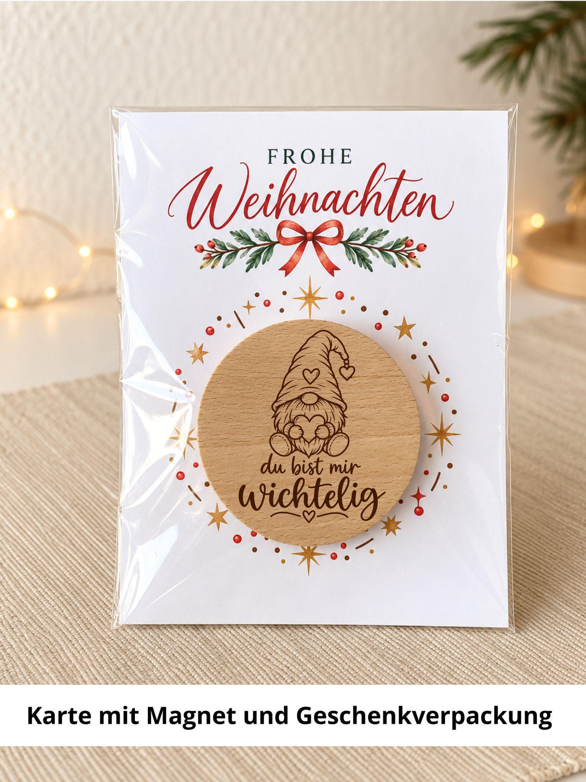 Wichtelgeschenk „Du bist mir wichtelig“, Holzmagnet – Produktansicht 2