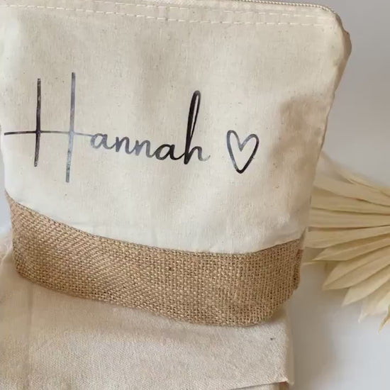 Personalisierte Kosmetiktasche mit Namen | Schminktasche | Kulturtasche | Geschenk Frau Mama | Geburtstag | Jute | Kulturbeutel | JGA