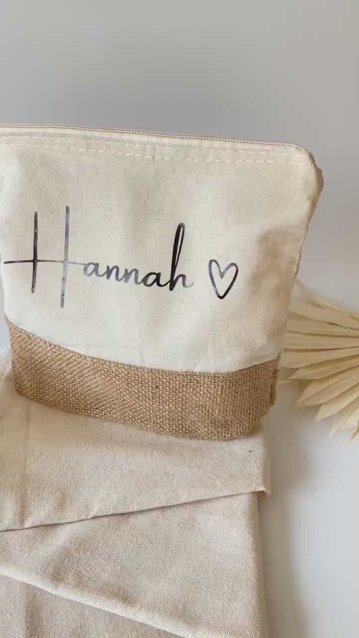 Personalisierte Kosmetiktasche mit Namen | Schminktasche | Kulturtasche | Geschenk Frau Mama | Geburtstag | Jute | Kulturbeutel | JGA
