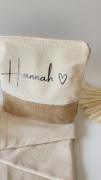 Personalisierte Kosmetiktasche mit Namen | Schminktasche | Kulturtasche | Geschenk Frau Mama | Geburtstag | Jute | Kulturbeutel | JGA