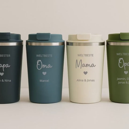 Vatertagsgeschenk | Thermobecher mit Kindernamen | Geschenk für Papa, Opa | Kaffeebecher | Geburtstag, Vatertag, Personalisiertes Geschenk