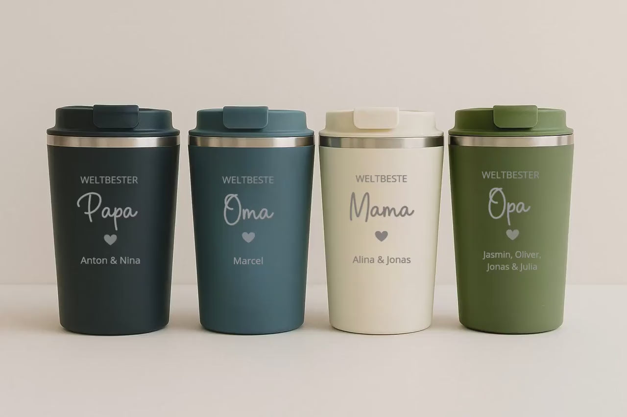 Vatertagsgeschenk | Thermobecher mit Kindernamen | Geschenk für Papa, Opa | Kaffeebecher | Geburtstag, Vatertag, Personalisiertes Geschenk