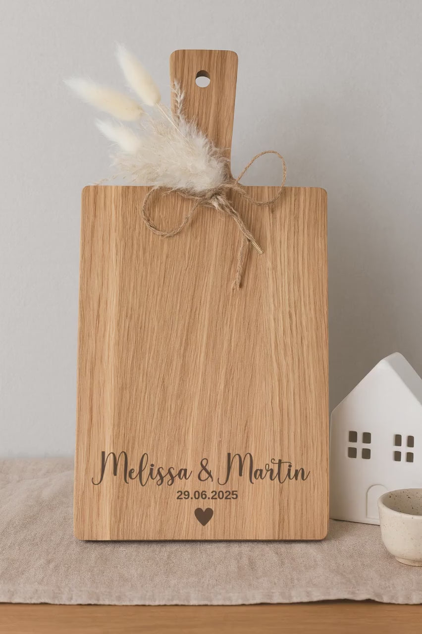 Personalisiertes Hochzeitsgeschenk | Schneidebrett mit Namen und Datum | Brautpaar | Geldgeschenk Idee  Geschenk Hochzeit | Verlobung Einzug