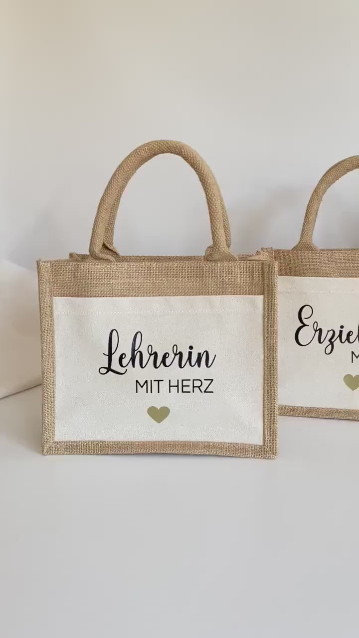 Geschenk Lehrerin / Erzieherin mit Herz | Personalisiertes Geschenk | Personalisiert mit Namen | Jute Tasche | Abschiedsgeschenk Grundschule