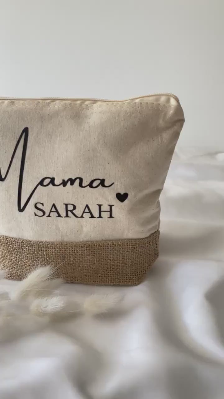 Personalisierte Kosmetiktasche mit Namen | Schminktasche | Kulturtasche | Geschenk Frau Mama | Geburtstag | Beste Mama | Kulturbeutel | Jute