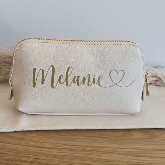 Personalisierte Kosmetiktasche mit Namen und Herz | Schminktasche | Kulturtasche | Geschenk Frau Mama | Geburtstag | Jute | Kulturbeutel