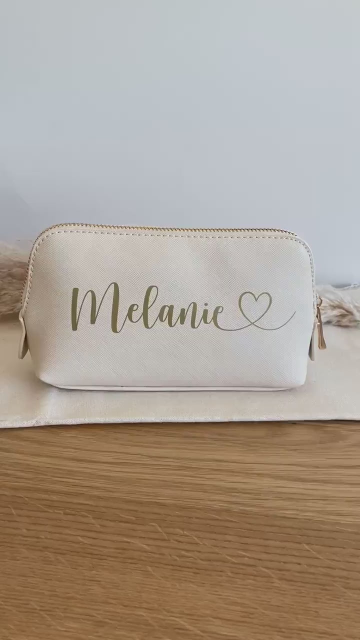 Personalisierte Kosmetiktasche mit Namen und Herz | Schminktasche | Kulturtasche | Geschenk Frau Mama | Geburtstag | Jute | Kulturbeutel