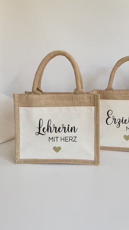 Lehrerin Geschenk personalisiert mit Namen | Erzieherin mit Herz | Jutetasche personalisiert | Abschiedsgeschenk Lehrerin | Geschenke Schule