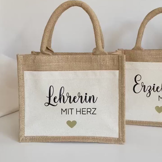 Geschenk Lehrerin / Erzieherin mit Herz | Personalisiertes Geschenk | Personalisiert mit Namen | Jute Tasche | Abschiedsgeschenk Grundschule